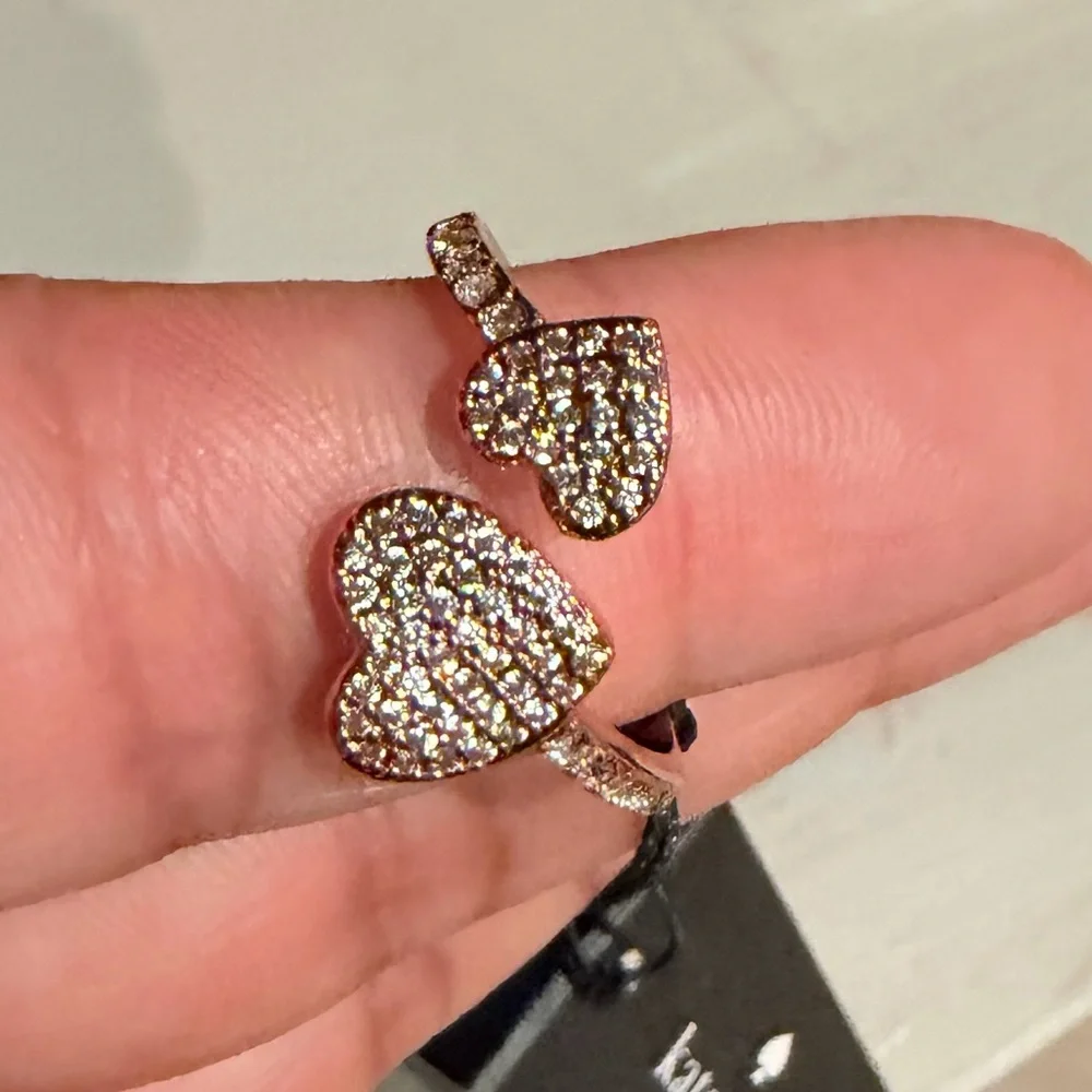 NWT Kate Spade Yours Truly Rose Gold Crystal Double Heart Ring Accessory, Size 7 - Picture 6 of 7